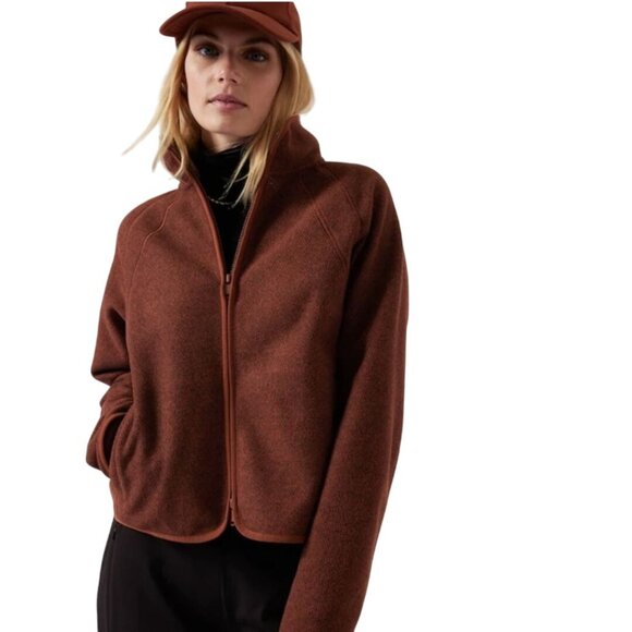 Athleta Stroll Fleece Full Zip Mahogany Pockets 2022 Size M - Picture 1 of 8